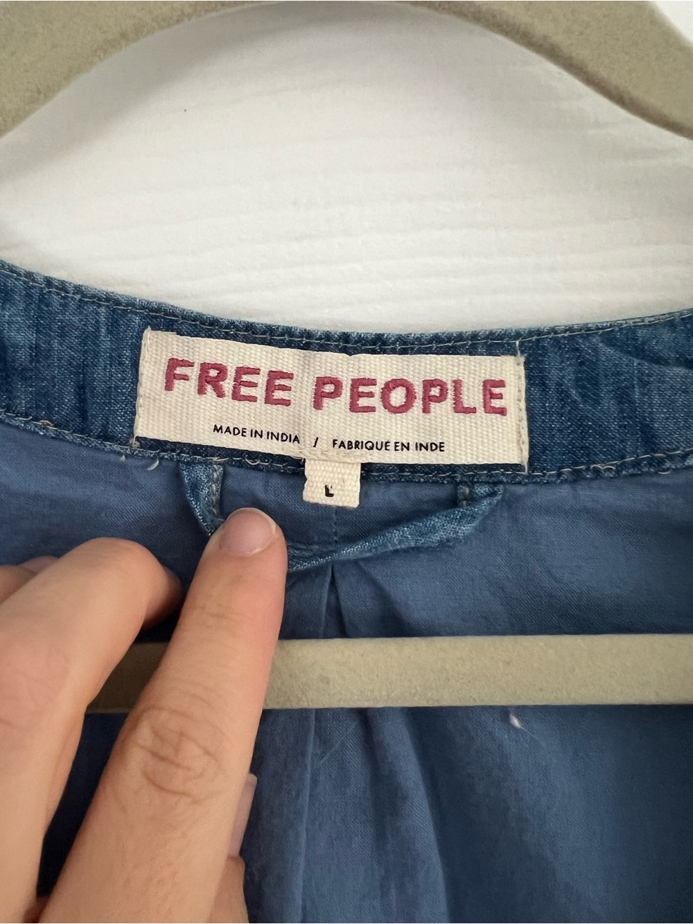 Free People Dragonfly Blue Denim Jean Jacket with Ties size Large 100% Cotton - Picture 8 of 13